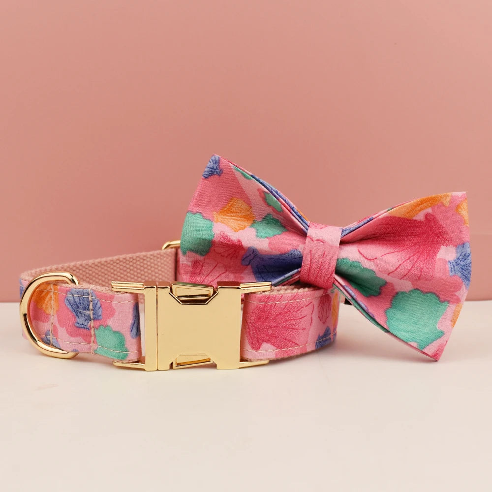 Luxury Tactical Dog Collar Leash Harness Set with Bow Tie Pets Accessories Quick Release Personalized Breakaway Polyester Blends