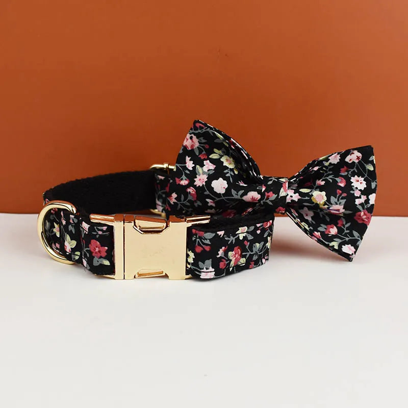 Luxury Tactical Dog Collar Leash Harness Set with Bow Tie Pets Accessories Quick Release Personalized Breakaway Polyester Blends