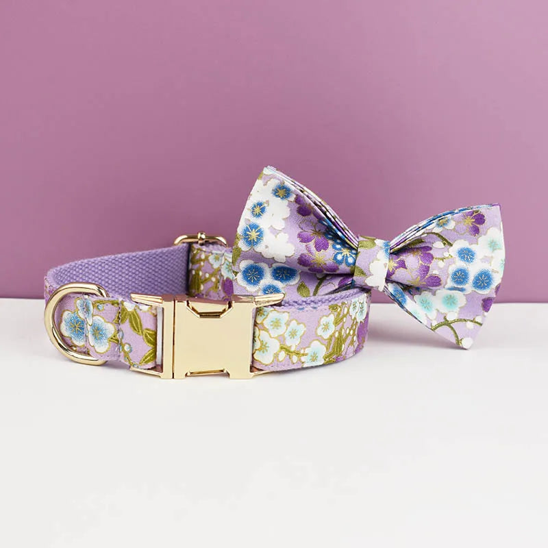 Luxury Tactical Dog Collar Leash Harness Set with Bow Tie Pets Accessories Quick Release Personalized Breakaway Polyester Blends