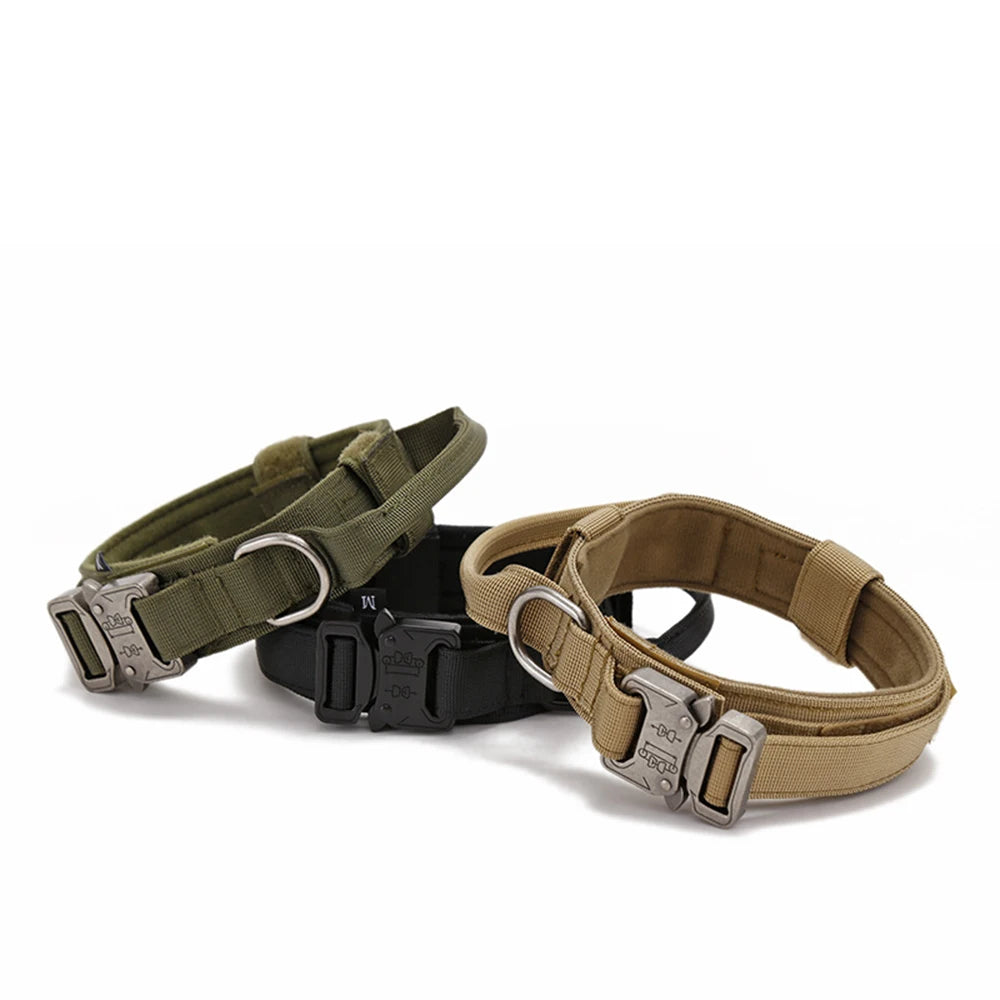 Durable Nylon Pet Dog Collar Leash Set Reflective Tactical Training Harness Large Dog Quick Release Solid Color Collars for Dogs
