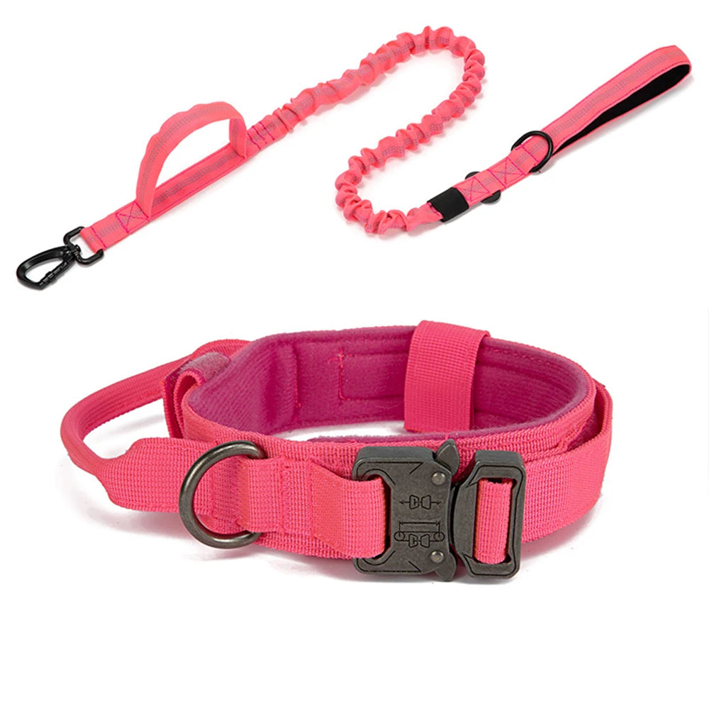Durable Nylon Pet Dog Collar Leash Set Reflective Tactical Training Harness Large Dog Quick Release Solid Color Collars for Dogs
