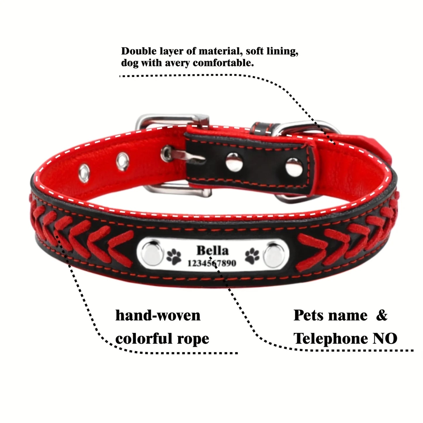 Personalized Dog Collars for Small Medium Large Dogs,Custom Dog Collar with Name Plate,Braided Leather Dog ID Collars, Option to