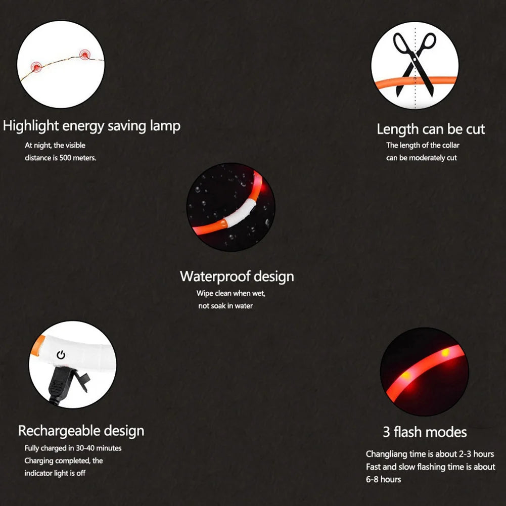 LED Dog Collar Light Up Dog Collars USB Rechargeable Glow Safety Basic Dog Collars for Large Medium Small Dogs Cats Night