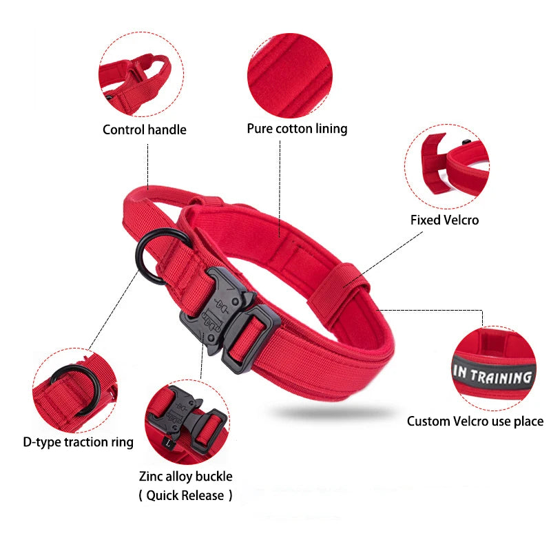 Durable Nylon Pet Dog Collar Leash Set Reflective Tactical Training Harness Large Dog Quick Release Solid Color Collars for Dogs