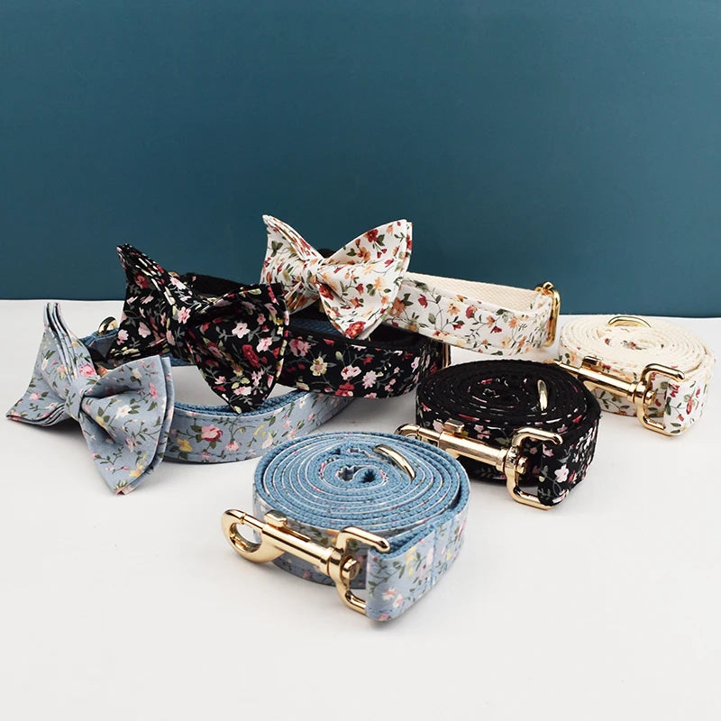 Luxury Tactical Dog Collar Leash Harness Set with Bow Tie Pets Accessories Quick Release Personalized Breakaway Polyester Blends