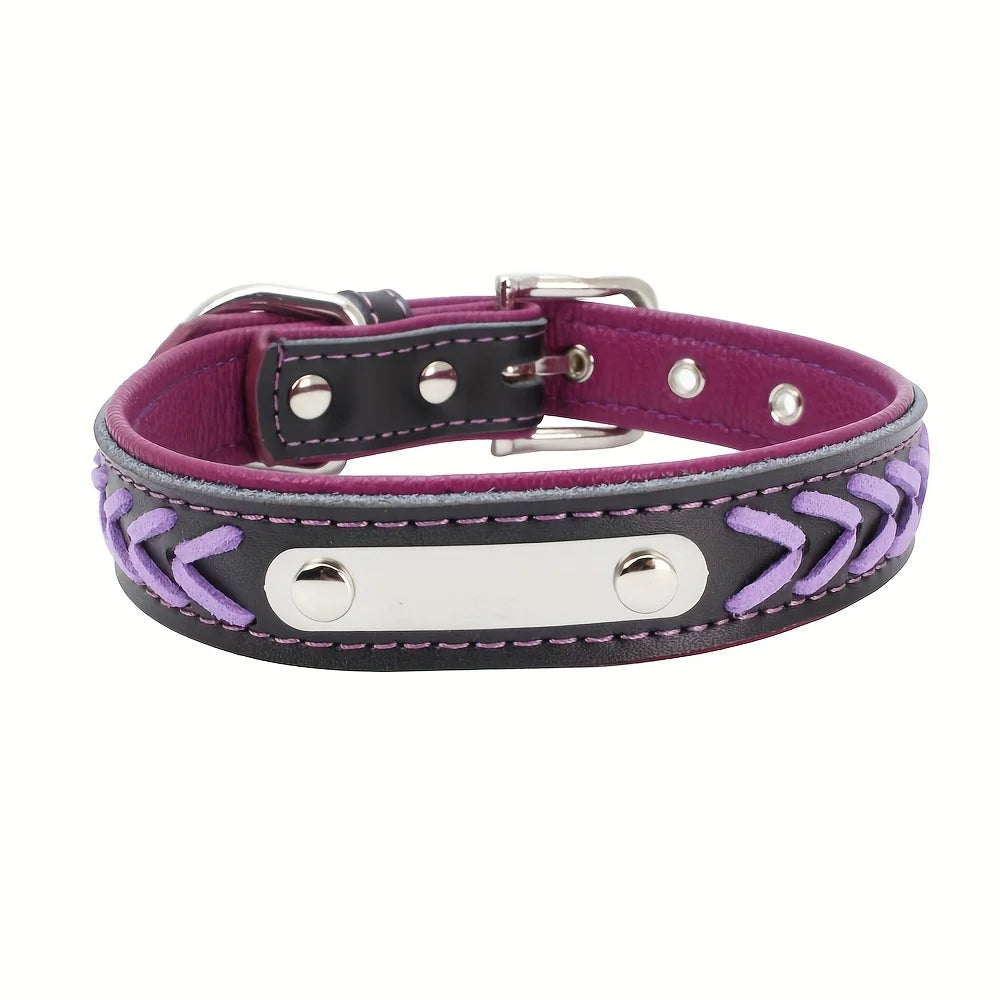 Personalized Dog Collars for Small Medium Large Dogs,Custom Dog Collar with Name Plate,Braided Leather Dog ID Collars, Option to