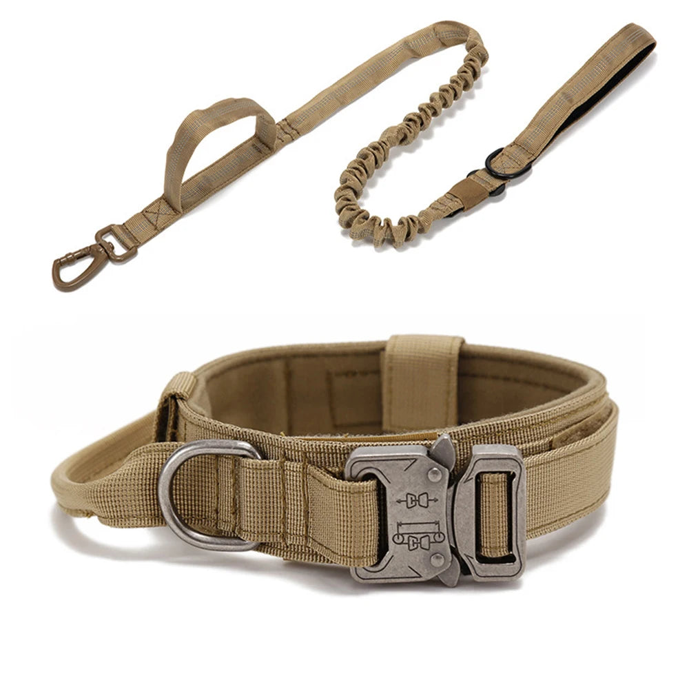 Durable Nylon Pet Dog Collar Leash Set Reflective Tactical Training Harness Large Dog Quick Release Solid Color Collars for Dogs