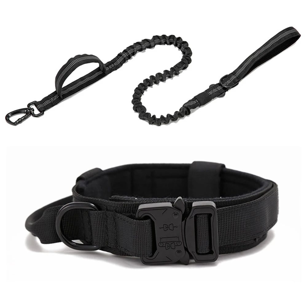 Durable Nylon Pet Dog Collar Leash Set Reflective Tactical Training Harness Large Dog Quick Release Solid Color Collars for Dogs