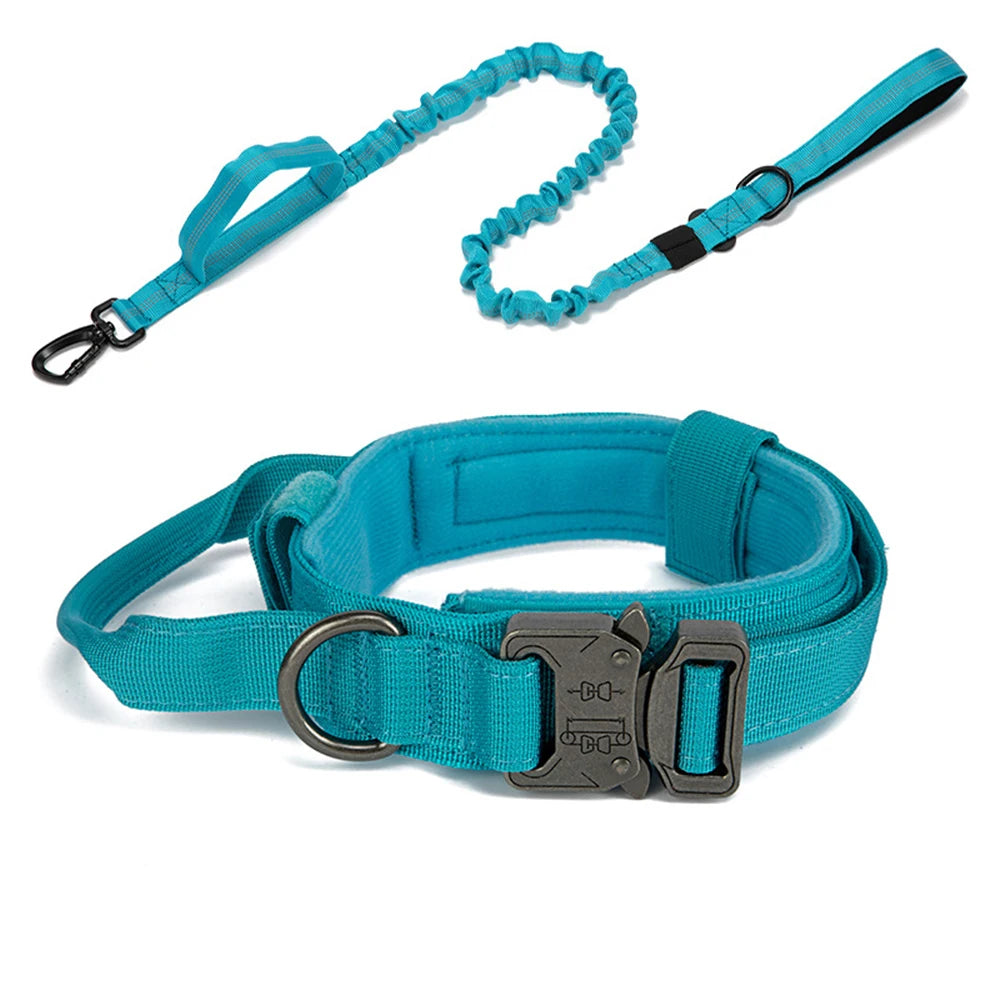 Durable Nylon Pet Dog Collar Leash Set Reflective Tactical Training Harness Large Dog Quick Release Solid Color Collars for Dogs