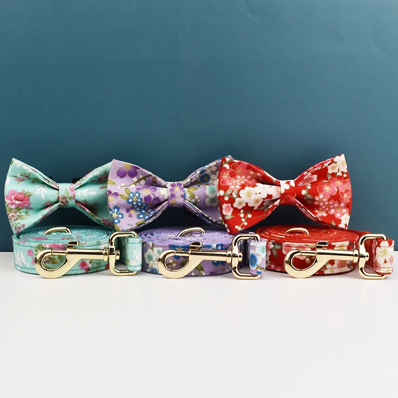Luxury Tactical Dog Collar Leash Harness Set with Bow Tie Pets Accessories Quick Release Personalized Breakaway Polyester Blends