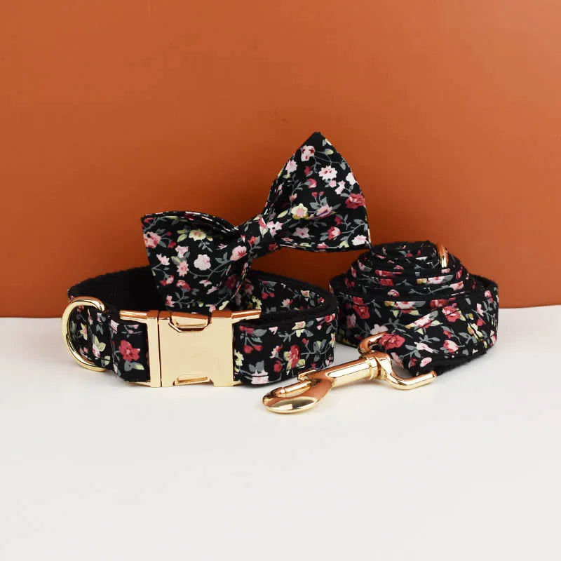 Luxury Tactical Dog Collar Leash Harness Set with Bow Tie Pets Accessories Quick Release Personalized Breakaway Polyester Blends