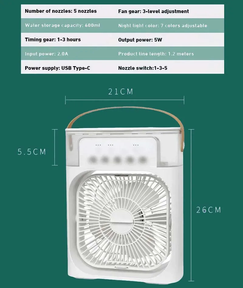 XIAOMI Portable Fan 3 in 1 Humidifier Air Adjustment LED Light Household USB Chargeable Air Conditioner Office Moisturizing Fans