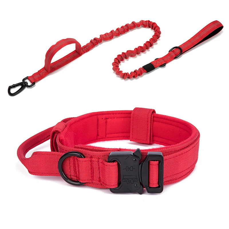 Durable Nylon Pet Dog Collar Leash Set Reflective Tactical Training Harness Large Dog Quick Release Solid Color Collars for Dogs