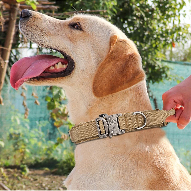 Durable Nylon Pet Dog Collar Leash Set Reflective Tactical Training Harness Large Dog Quick Release Solid Color Collars for Dogs