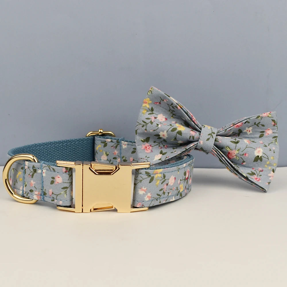 Luxury Tactical Dog Collar Leash Harness Set with Bow Tie Pets Accessories Quick Release Personalized Breakaway Polyester Blends