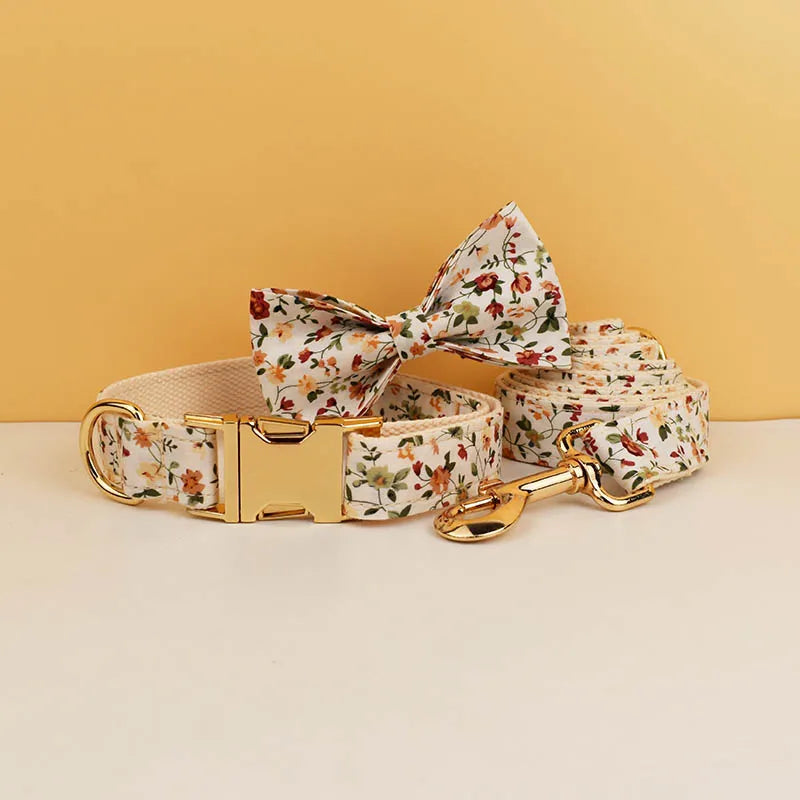 Luxury Tactical Dog Collar Leash Harness Set with Bow Tie Pets Accessories Quick Release Personalized Breakaway Polyester Blends