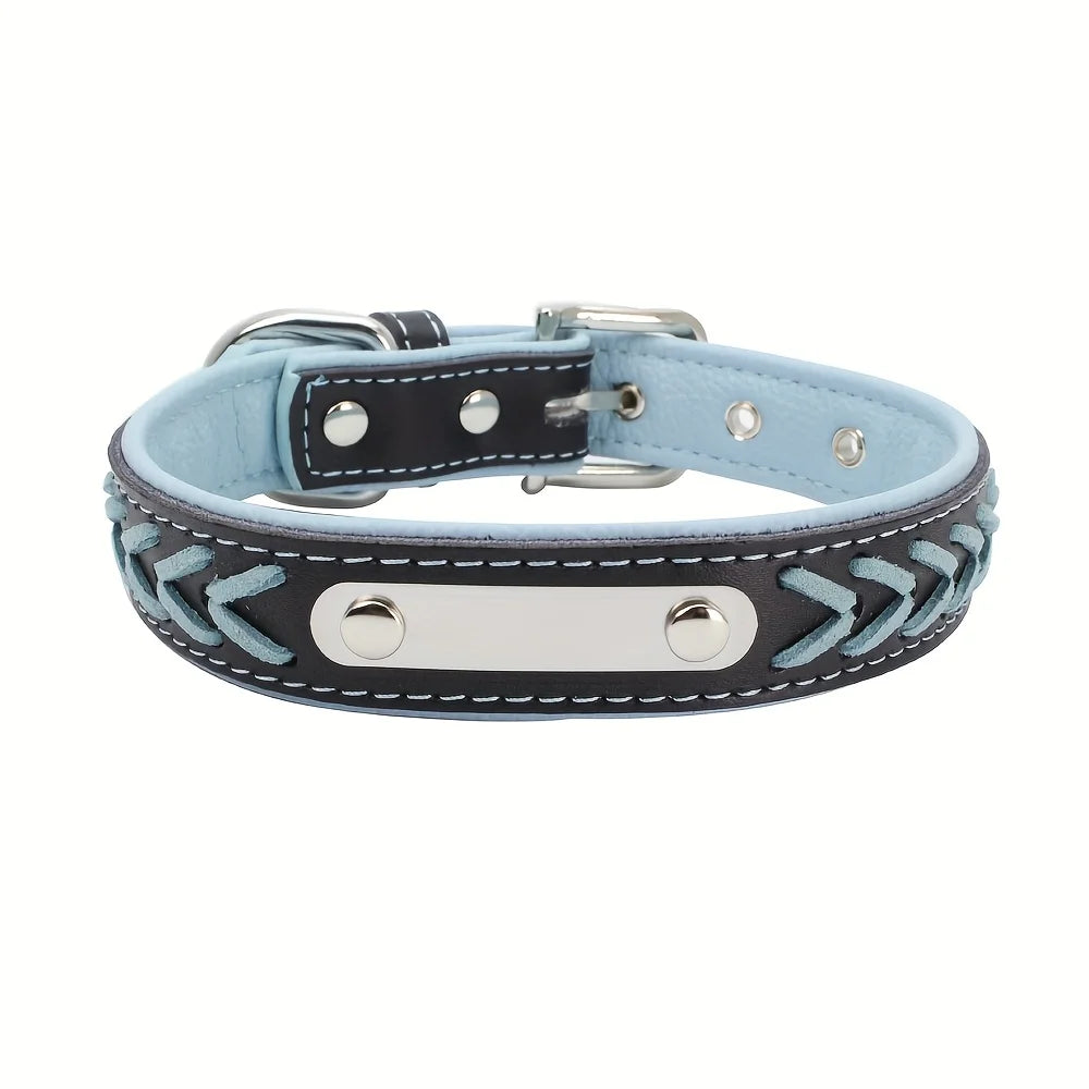 Personalized Dog Collars for Small Medium Large Dogs,Custom Dog Collar with Name Plate,Braided Leather Dog ID Collars, Option to