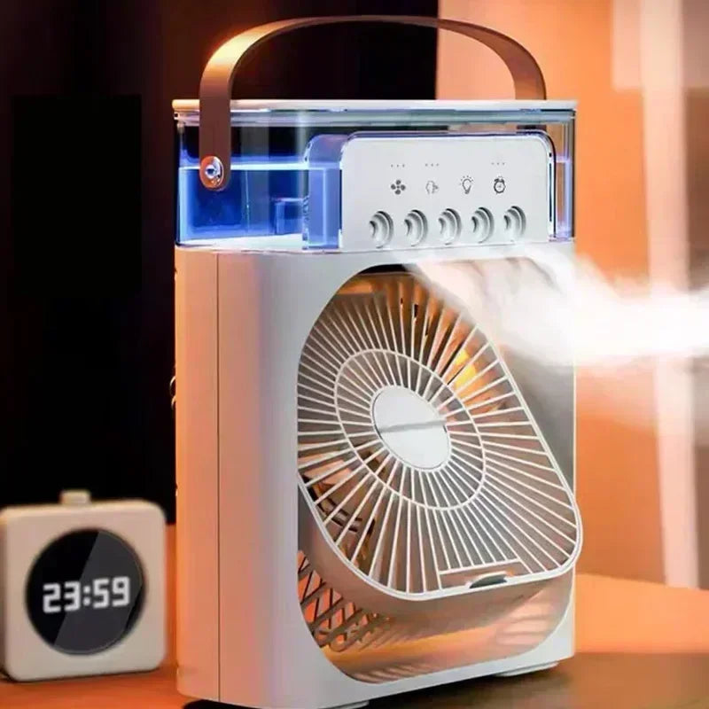 Water Mist Electric Fan Air Humidifier LED Night Light Suitable for Families Portable Air Conditioner Triple Cooler Cooling Home