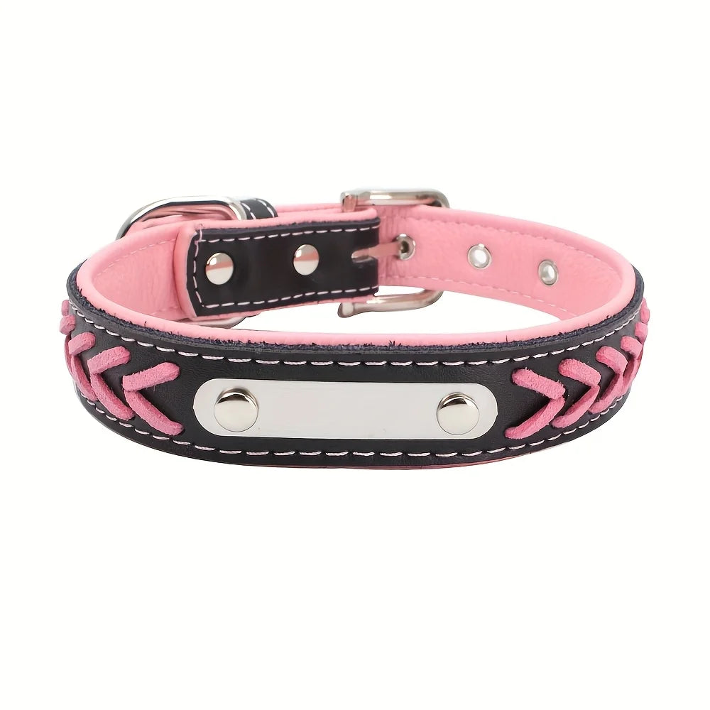 Personalized Dog Collars for Small Medium Large Dogs,Custom Dog Collar with Name Plate,Braided Leather Dog ID Collars, Option to