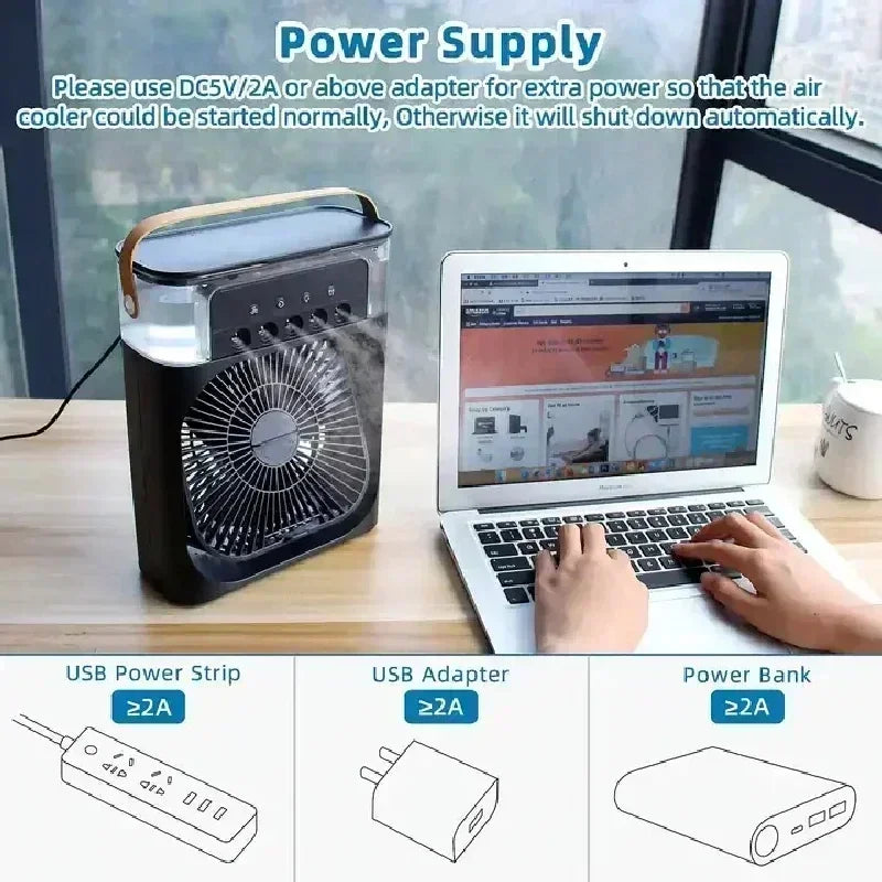 Water Mist Electric Fan Air Humidifier LED Night Light Suitable for Families Portable Air Conditioner Triple Cooler Cooling Home