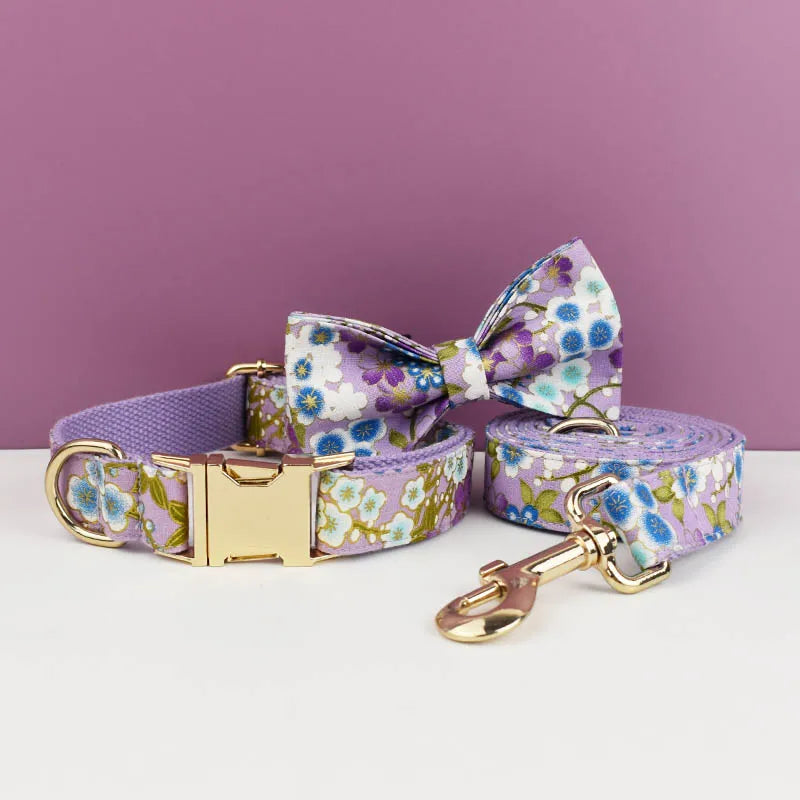 Luxury Tactical Dog Collar Leash Harness Set with Bow Tie Pets Accessories Quick Release Personalized Breakaway Polyester Blends