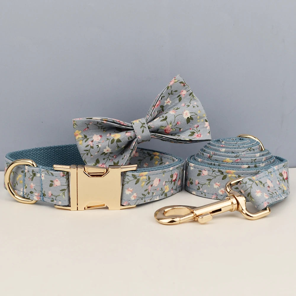 Luxury Tactical Dog Collar Leash Harness Set with Bow Tie Pets Accessories Quick Release Personalized Breakaway Polyester Blends