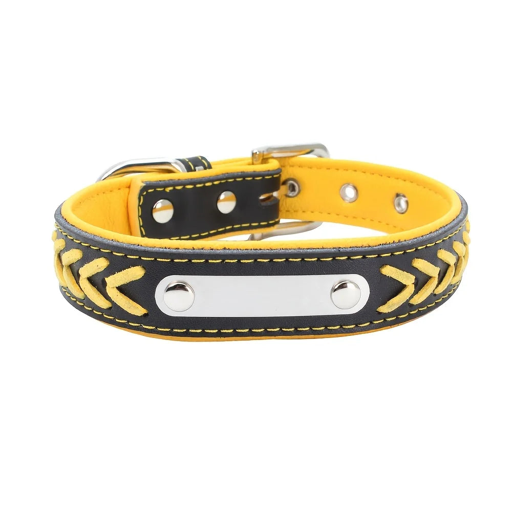Personalized Dog Collars for Small Medium Large Dogs,Custom Dog Collar with Name Plate,Braided Leather Dog ID Collars, Option to