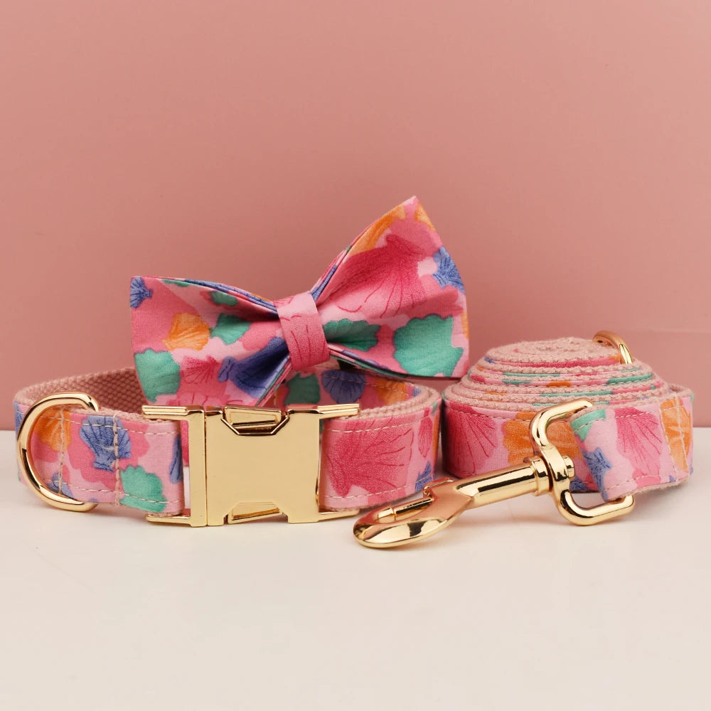 Luxury Tactical Dog Collar Leash Harness Set with Bow Tie Pets Accessories Quick Release Personalized Breakaway Polyester Blends