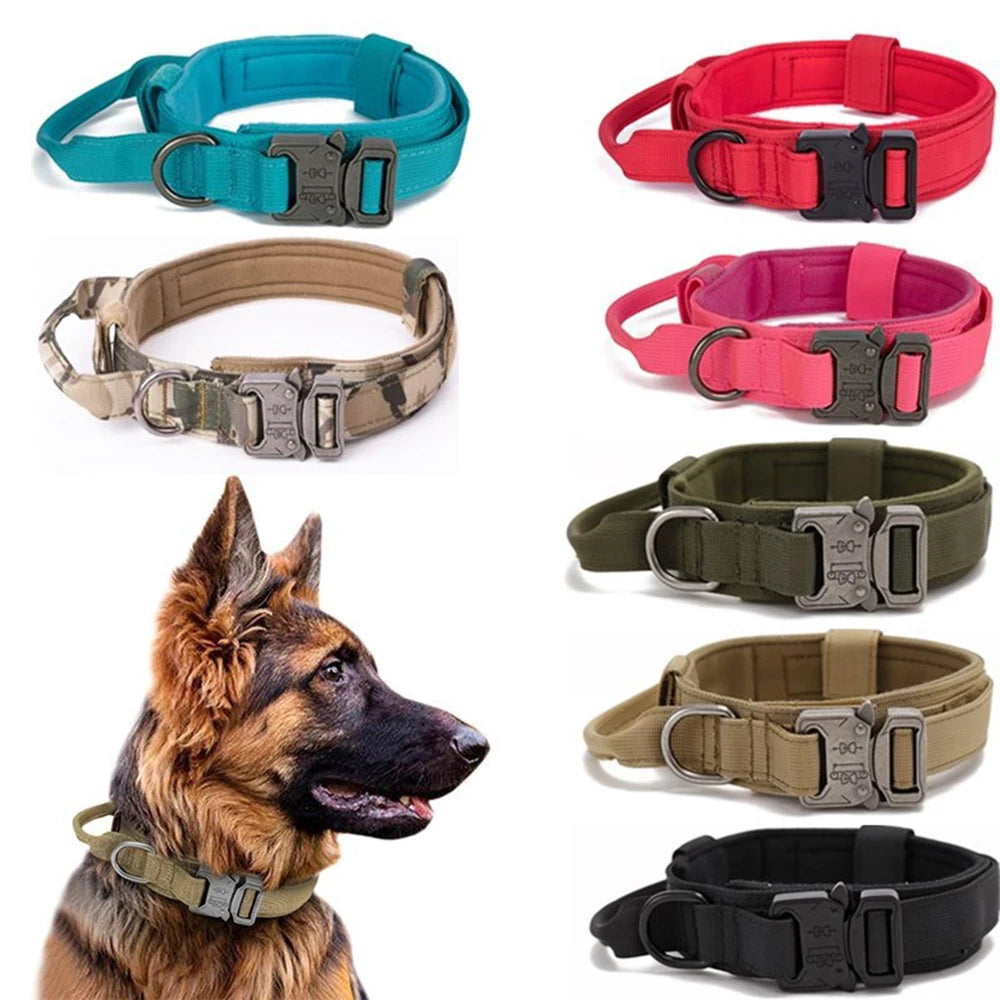 Durable Nylon Pet Dog Collar Leash Set Reflective Tactical Training Harness Large Dog Quick Release Solid Color Collars for Dogs