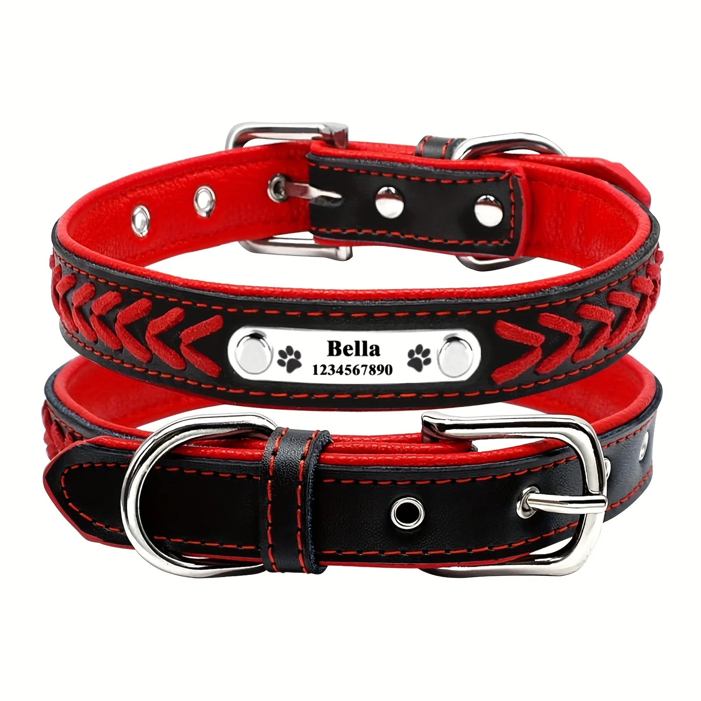 Personalized Dog Collars for Small Medium Large Dogs,Custom Dog Collar with Name Plate,Braided Leather Dog ID Collars, Option to