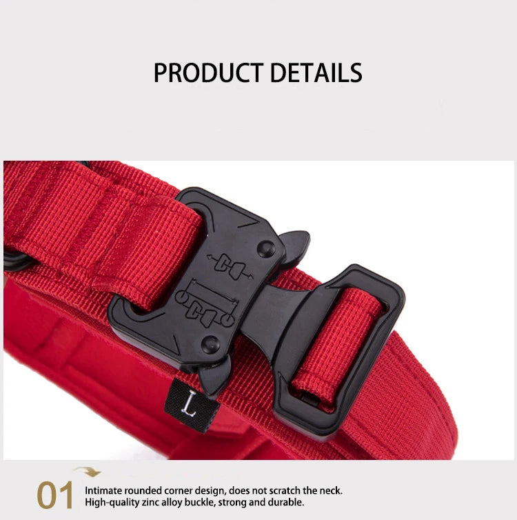 Durable Nylon Pet Dog Collar Leash Set Reflective Tactical Training Harness Large Dog Quick Release Solid Color Collars for Dogs