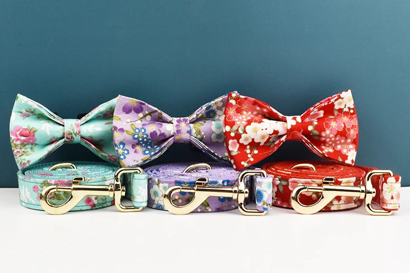 Luxury Tactical Dog Collar Leash Harness Set with Bow Tie Pets Accessories Quick Release Personalized Breakaway Polyester Blends