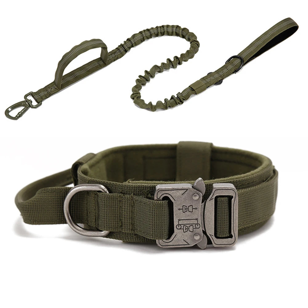 Durable Nylon Pet Dog Collar Leash Set Reflective Tactical Training Harness Large Dog Quick Release Solid Color Collars for Dogs