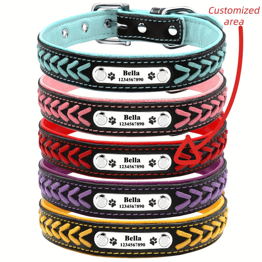 Personalized Dog Collars for Small Medium Large Dogs,Custom Dog Collar with Name Plate,Braided Leather Dog ID Collars, Option to